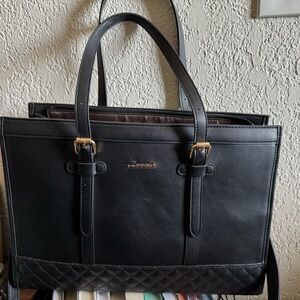 Black Leather Tote/ Laptop Bag